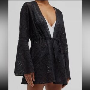 NWT Ramy Brook Simona eyelet Black Lace Cover-Up dress - XS